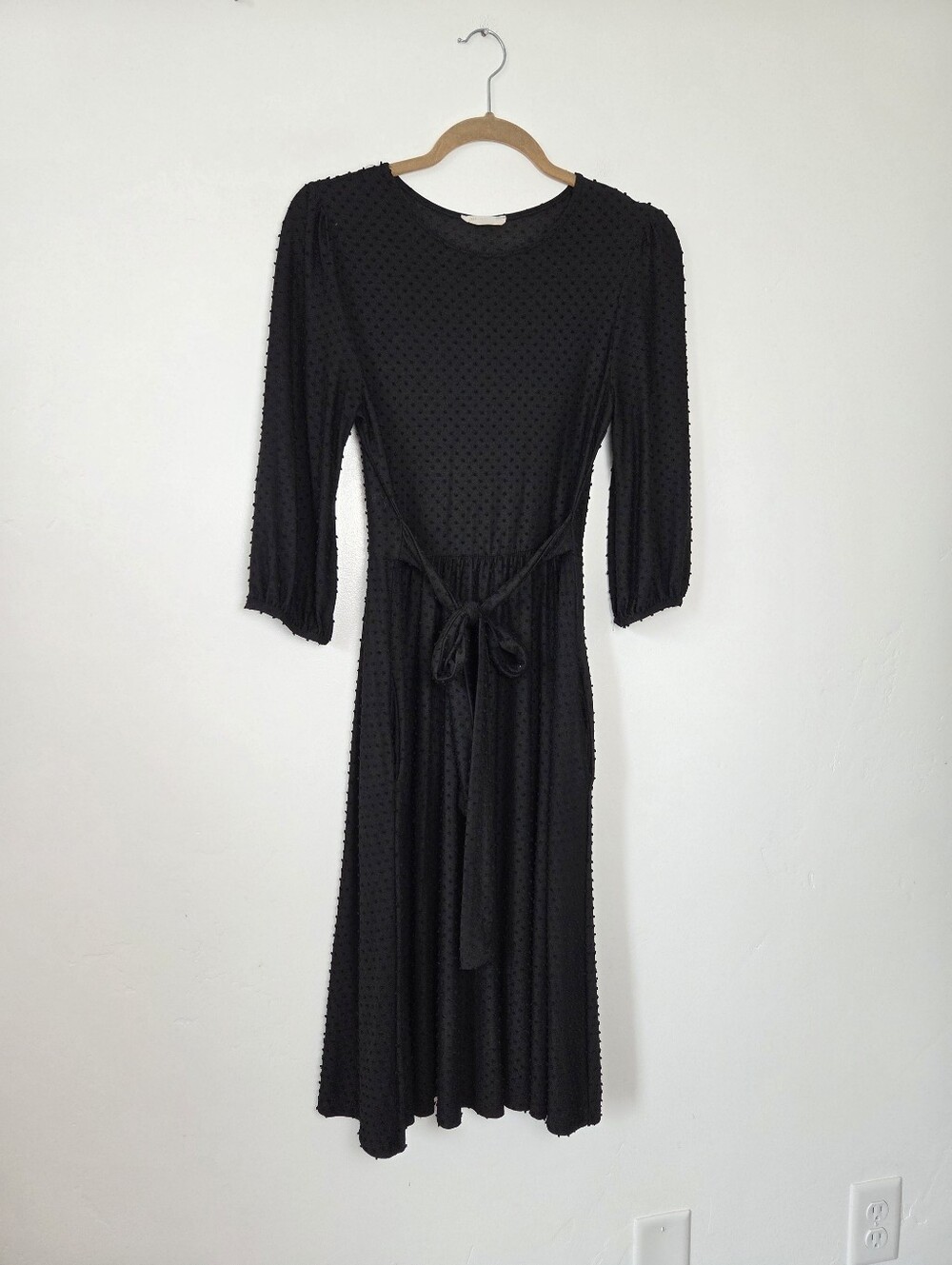 Black Swiss Dot Midi Dress Modest Monochrome Preppy Teacher Church Small Reborn - Picture 5 of 10